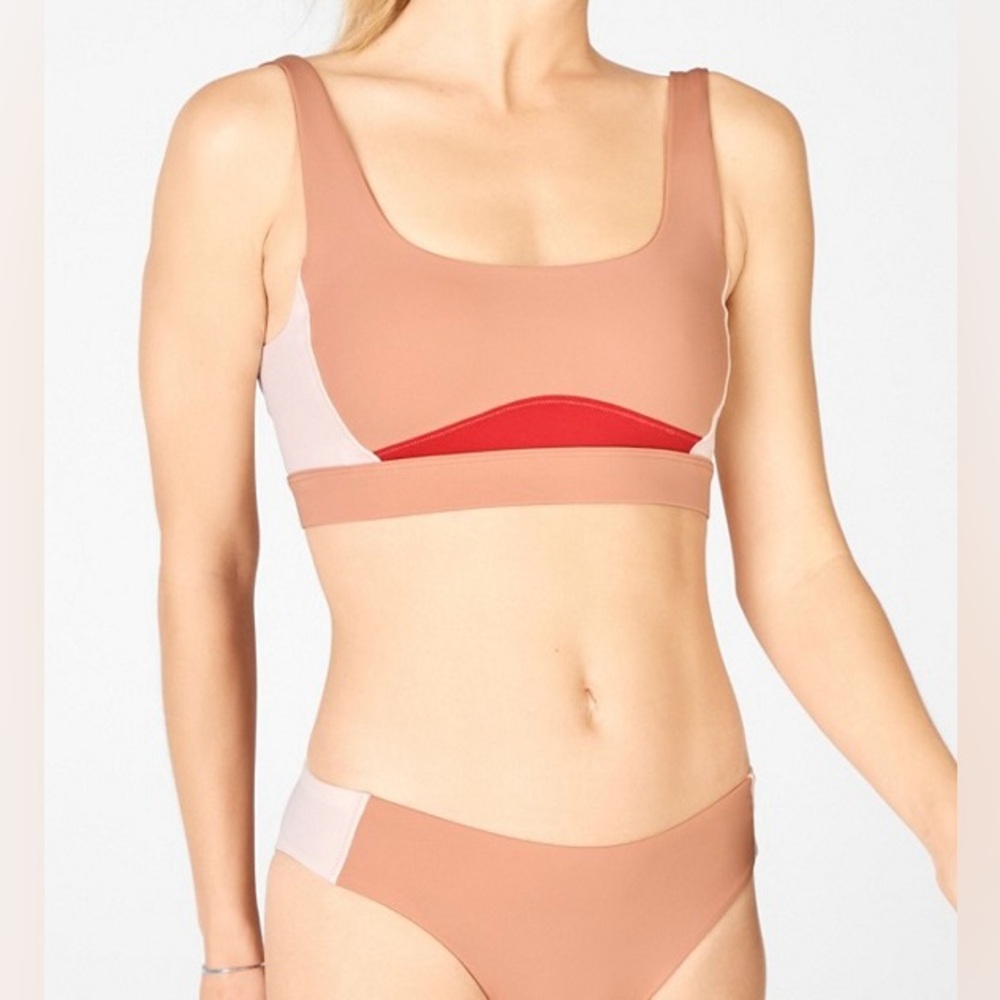 Fabletics Tan and Red Women's Swim Set